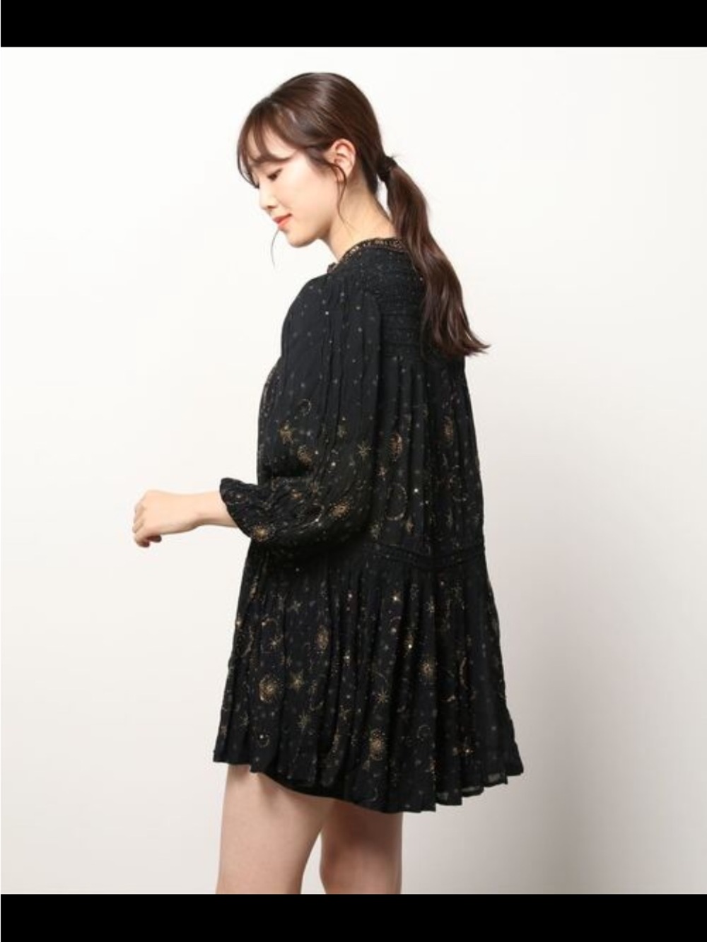 AllSaints Black Long-Sleeve Celestial Print Dress - Picture 2 of 12